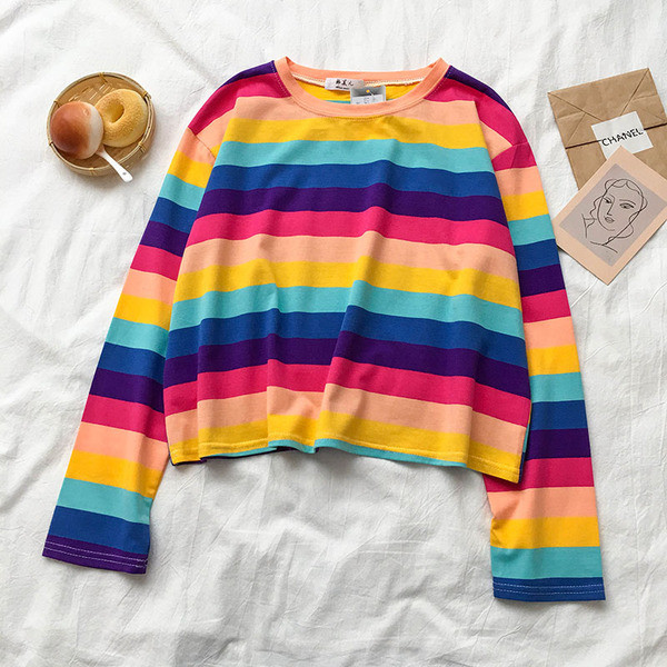 Ριγέ γυναικεία μπλούζα με λαιμό O σε τέσσερα χρώματα