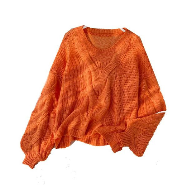 Női pulóver - széles modell és O-nyakú