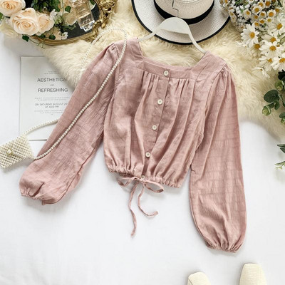 Casual γυναικείο πουκάμισο με κουμπιά και κορδόνια σε διάφορα χρώματα