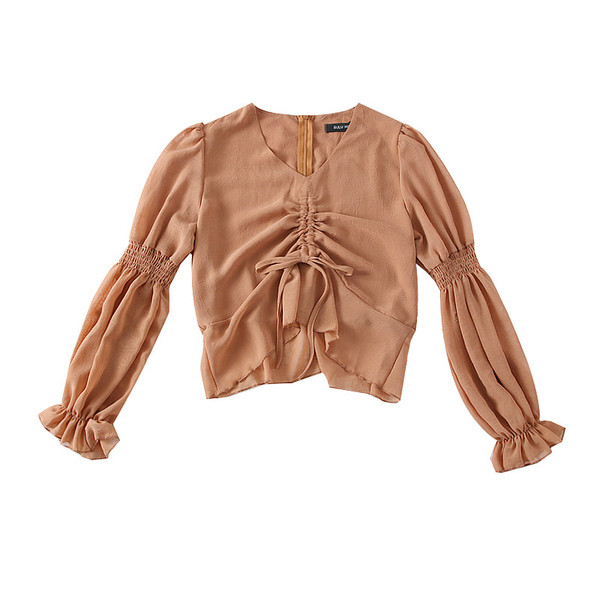 Μοντέρνα  γυναικεία μπλούζα με λαιμόκοψη και δεσμούς σε διάφορα χρώματα