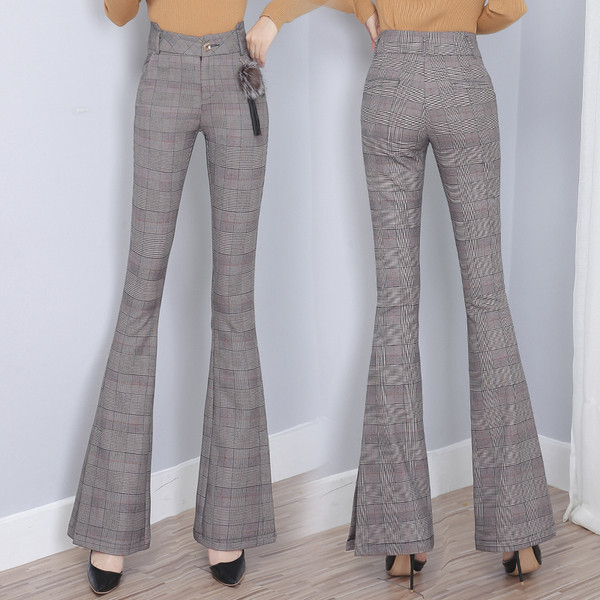 Καρό γυναικείο παντελόνι με υψηλή μέση
