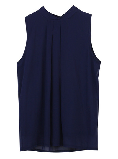 Γυναικείο κομψό αμάνικο με κουμπιά σε μπλε χρώμα με  λαιμό O