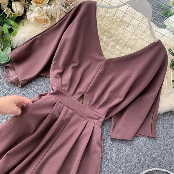 Μοντέρνες γυναικείες ολόσωμες φόρμες με V-λαιμό σε μοβ χρώμα