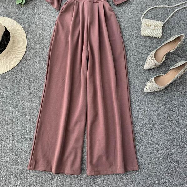 Μοντέρνες γυναικείες ολόσωμες φόρμες με V-λαιμό σε μοβ χρώμα