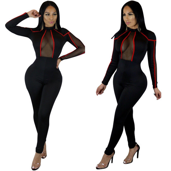 Salopetă de damă modernă cu mâneci lungi și guler înalt de culoare neagră