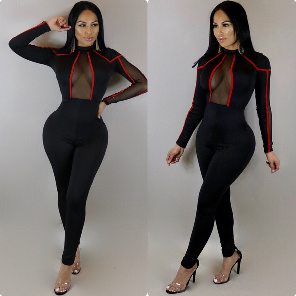 Salopetă de damă modernă cu mâneci lungi și guler înalt de culoare neagră