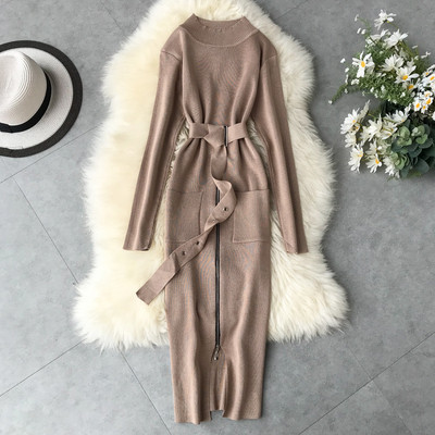 Rochie moderna de dama cu fermoar si curea in mai multe culori