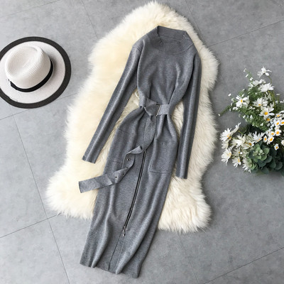 Rochie moderna de dama cu fermoar si curea in mai multe culori