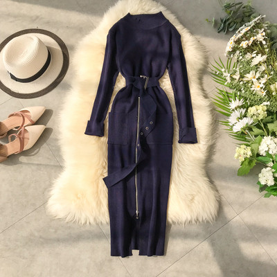 Rochie moderna de dama cu fermoar si curea in mai multe culori