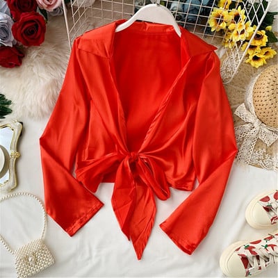 Γυναικείο κομψό σατέν πουκάμισο - σε διάφορα χρώματα