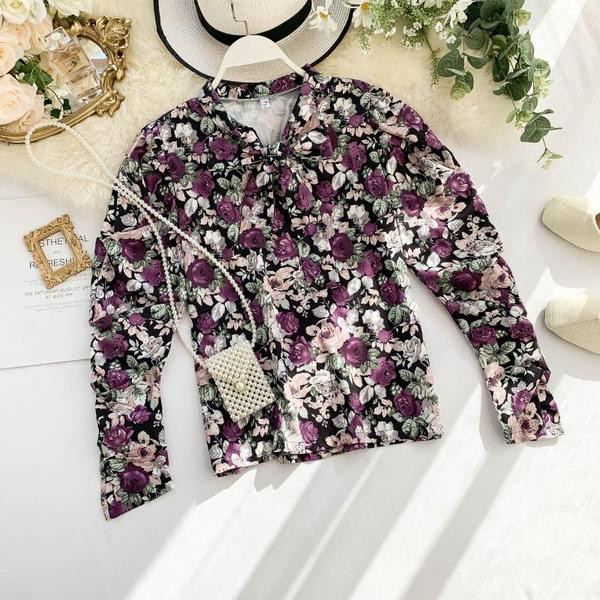 Κομψή γυναικεία μπλούζα με κολάρο με κορδέλα σε δύο χρώματα