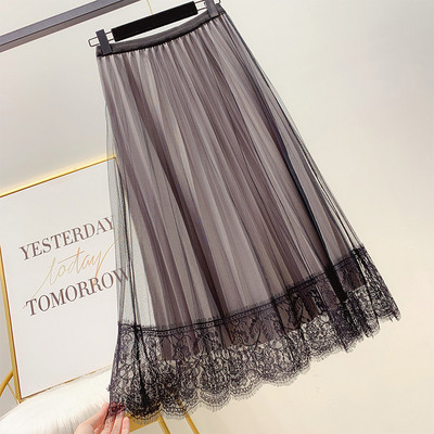 Μοντέρνα γυναικεία πλισέ φούστα με δαντέλα σε διάφορα χρώματα