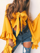 Bluză de damă modernă cu cravate și mâneci largi în patru culori