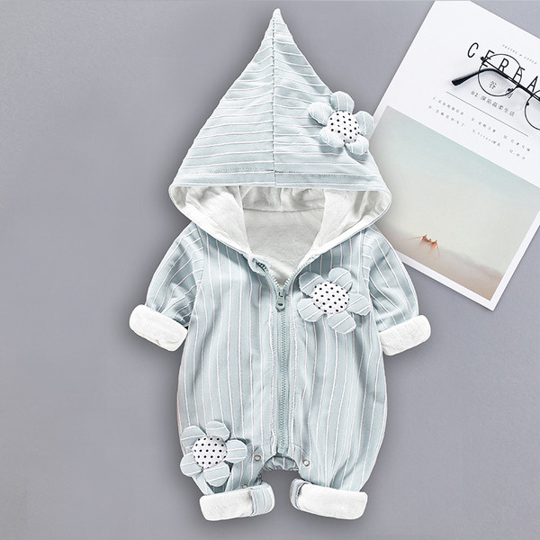 Νέο μοντέλο ριγέ βρεφική σαλοπέτα με κουκούλα σε δύο χρώματα