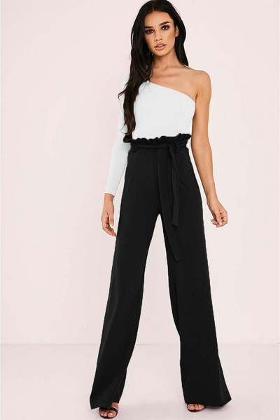 Модерен дамски панталон с висока талия и връзки в четири цвята