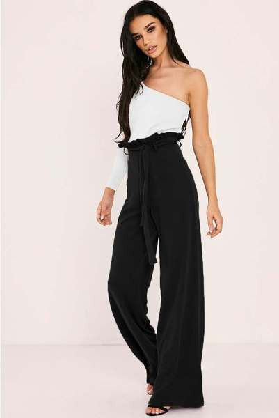 Модерен дамски панталон с висока талия и връзки в четири цвята 