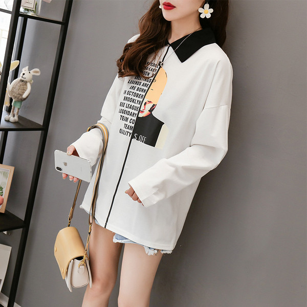 Μοντέρνα γυναικεία μπλούζα σε τρία χρώματα με εφαρμογή και κολάρο