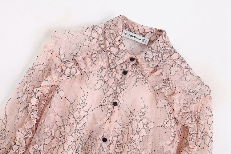 Διαφανές γυναικείο πουκάμισο με  δαντέλα με κλασικό γιακά και κουμπιά