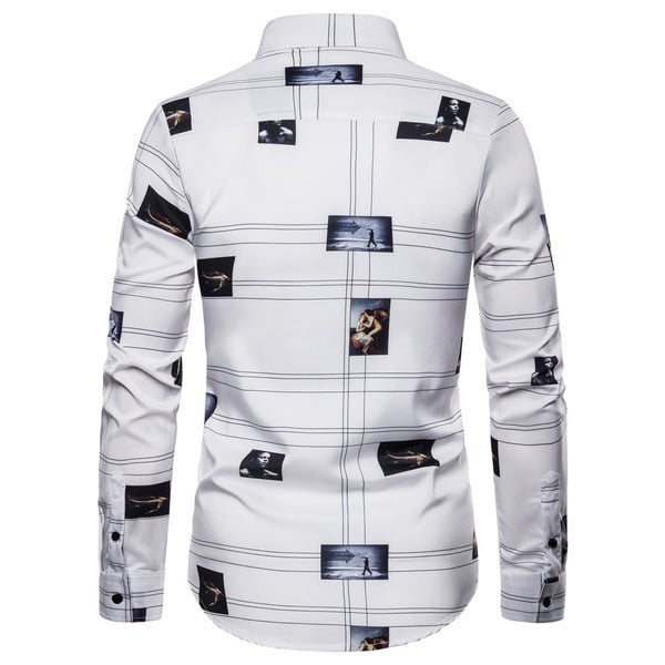 Cămașă pentru bărbați cu mâneci lungi și guler clasic alb-negru