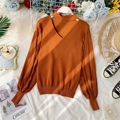 Γυναικείο πουλόβερ με διακοσμητικές πέτρες σε διάφορα χρώματα