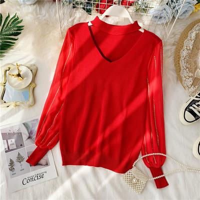 Γυναικείο πουλόβερ με διακοσμητικές πέτρες σε διάφορα χρώματα