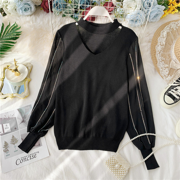 Γυναικείο πουλόβερ με διακοσμητικές πέτρες σε διάφορα χρώματα