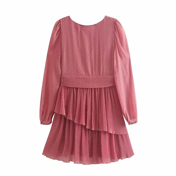 Νέο μοντέλο μοντέρνο γυναικείο φόρεμα με λαιμόκοψη και μακρύ μανίκι