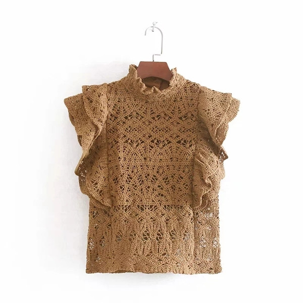 Aktuális női ing pólógallérral, barna színben