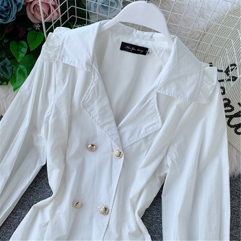 Γυναικείο φόρεμα με μακριά μανίκια και κουμπιά σε μαύρο και άσπρο χρώμα