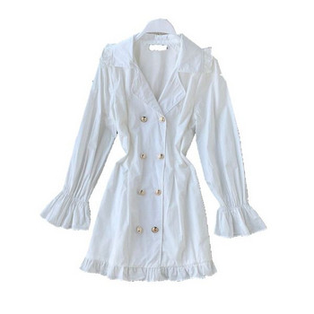 Γυναικείο φόρεμα με μακριά μανίκια και κουμπιά σε μαύρο και άσπρο χρώμα