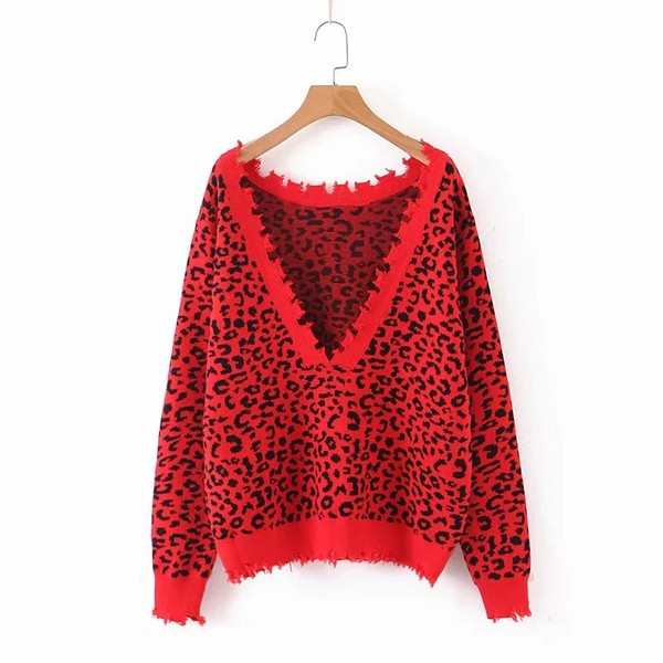 Νέο μοντέλο γυναικείο πουλόβερ  με ζωικό σχέδιο σε κόκκινο χρώμα