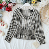 Καρό γυναικεία μπλούζα με ελαστική μέση σε διάφορα χρώματα