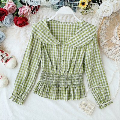 Καρό γυναικεία μπλούζα με ελαστική μέση σε διάφορα χρώματα