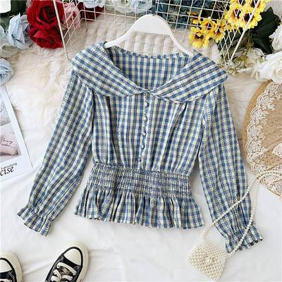 Καρό γυναικεία μπλούζα με ελαστική μέση σε διάφορα χρώματα