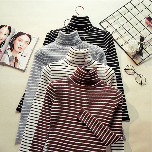 Γυναικείο ριγέ πουλόβερ σε διάφορα χρώματα με κολάρο 