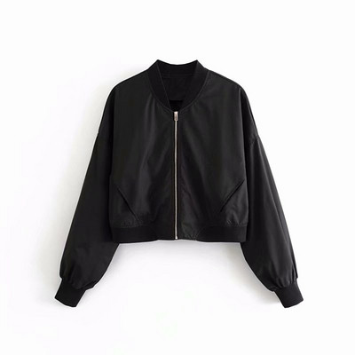 Μπουφάν άνοιξη-φθινόπωρο σε μπεζ και μαύρο χρώμα με φερμουάρ