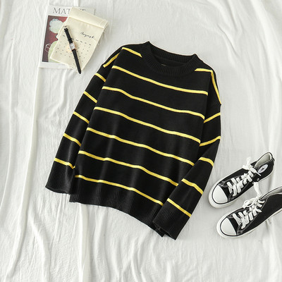 Πουλόβερ γυναικείο ριγέ σε μαύρο και μπορντό χρώμα