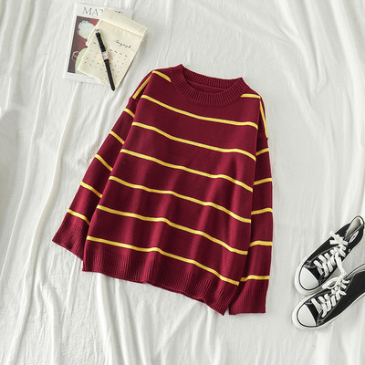 Πουλόβερ γυναικείο ριγέ σε μαύρο και μπορντό χρώμα