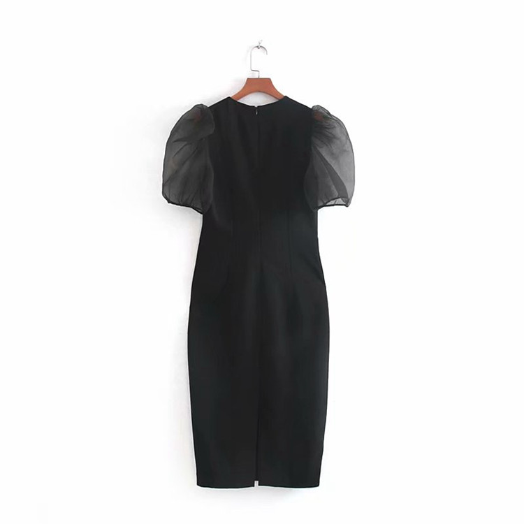 Rochie neagra lunga eleganta cu maneci din tul