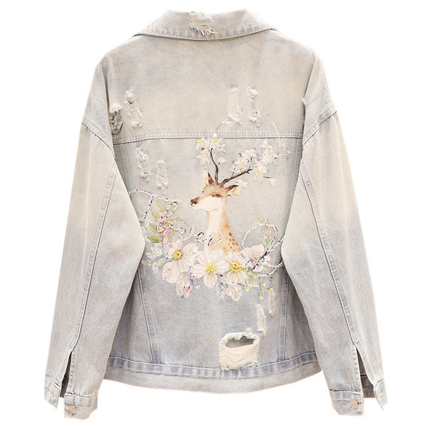 Γυναικείο τζιν μπουφάν με σχισμένα μοτίβα σε ανοιχτό χρώμα