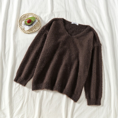 Χνουδωτό γυναικείο πουλόβερ με μακριά μανίκια  σε διάφορα χρώματα