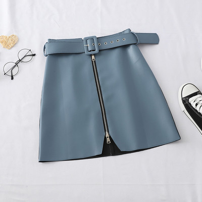 Κορυφαία γυναικεία φούστα από έκο δέρμα με φερμουάρ και ζώνη σε διάφορα χρώματα