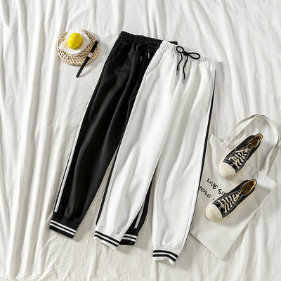 Дамски ежедневен панталон с кант в бял и черен цвят