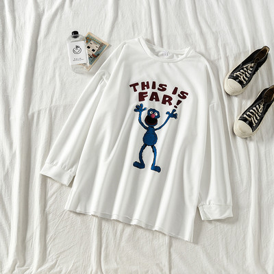 Μοντέρνα γυναικεία μπλούζα με μακρύ μανίκι σε  λευκό και γκρι χρώμα