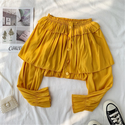 Γυναικεία μπλούζα - κοντό  μοντέλο σε κίτρινο, μαύρο και άσπρο χρώμα