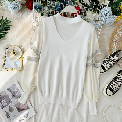 Μοντέρνα γυναικεία μπλούζα με κομμένα στοιχεία και πέτρες σε διάφορα χρώματα