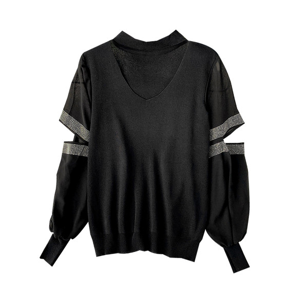 Μοντέρνα γυναικεία μπλούζα με κομμένα στοιχεία και πέτρες σε διάφορα χρώματα