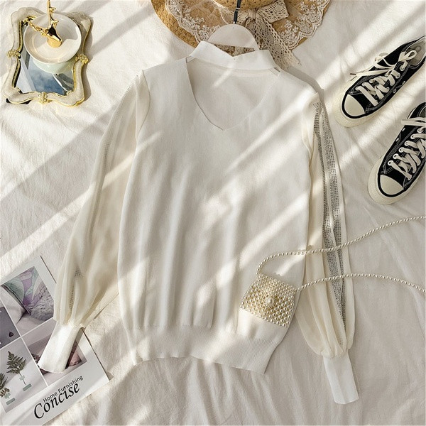 Μοντέρνο γυναικείο πουλόβερ  με διακοσμιτικές  πέτρες σε διάφορα χρώματα