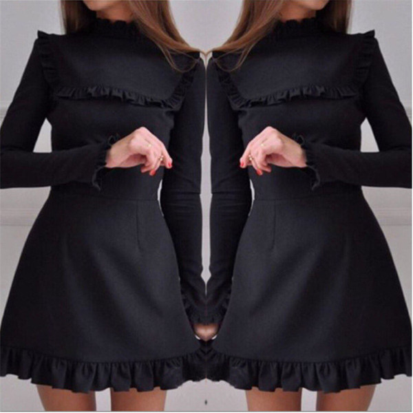 Casual  γυναικείο φόρεμα  με ψηλό γιακά και μακριά μανίκια σε δύο χρώματα