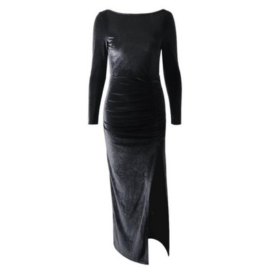 Κομψό γυναικείο φόρεμα από βελούδο εξώπλατο σε μαύρο και γκρι χρώμα